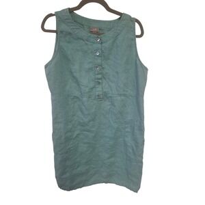 J Jill 100% Linen Sleeveless Shift Dress Teal Green Button Front Pockets Petite